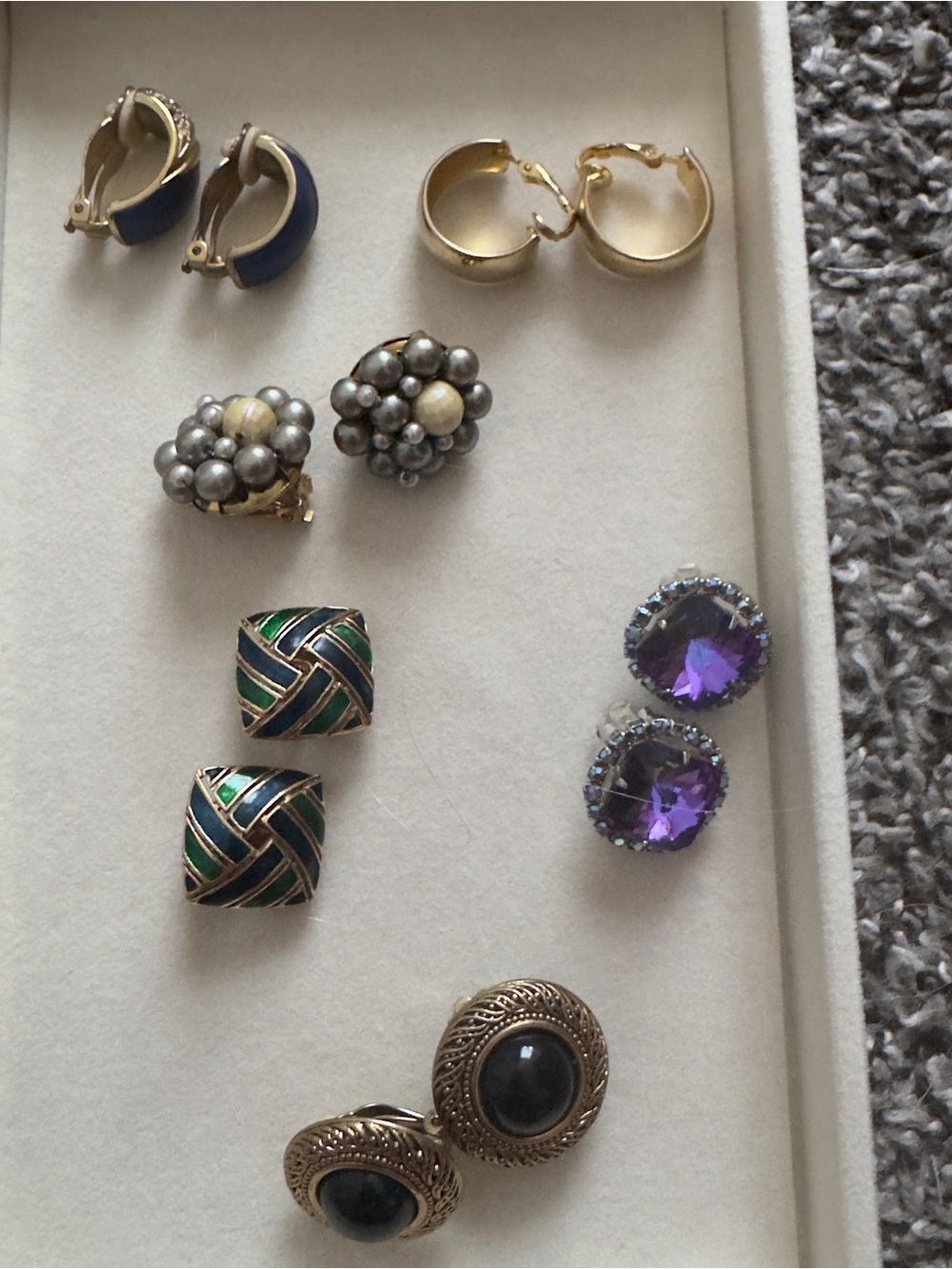 Vintage-Inspired Purple Stone and Gold clip back Earrings - Women Jewelry